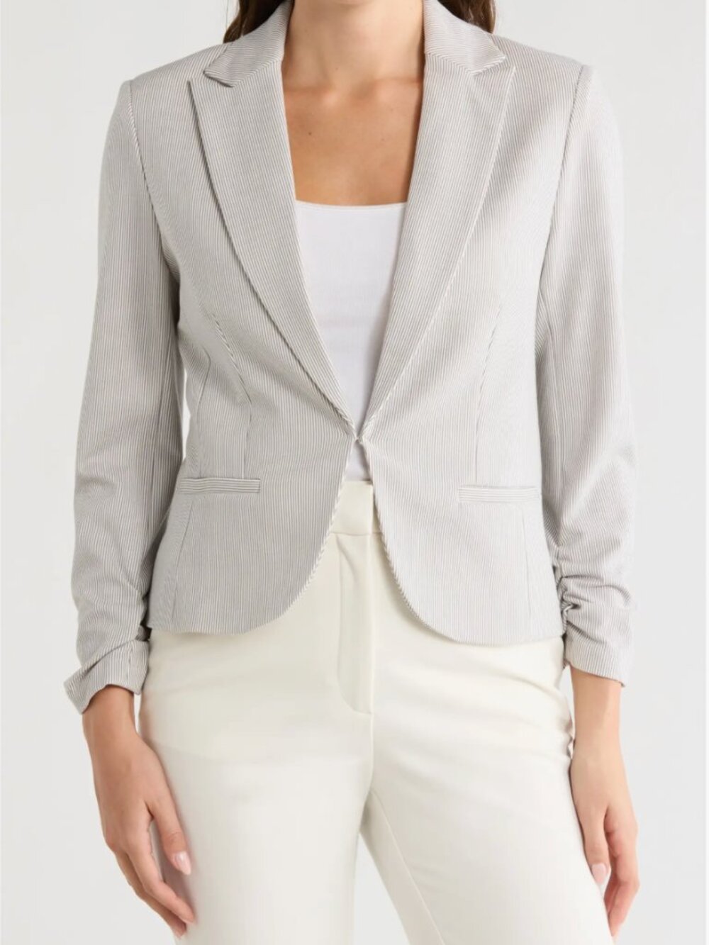 Amanda & Chelsea Stripe Scrunch Sleeve Jacket